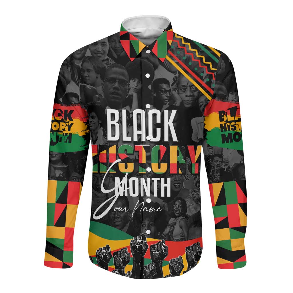 Personalized Black History Month Long Sleeve Button Shirt with African American Heroes