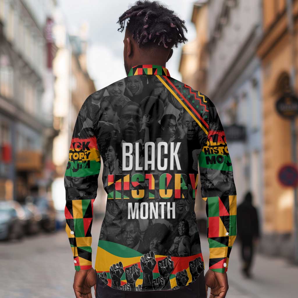 Personalized Black History Month Long Sleeve Button Shirt with African American Heroes