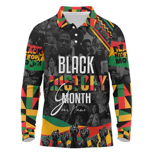 Personalized Black History Month Long Sleeve Polo Shirt with African American Heroes