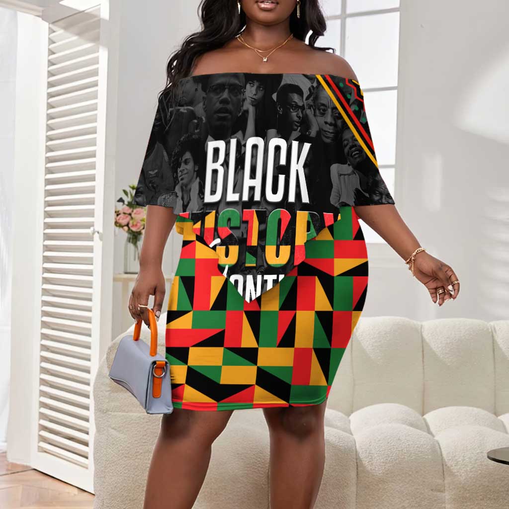 Personalized Black History Month Off Shoulder Short Dress with African American Heroes