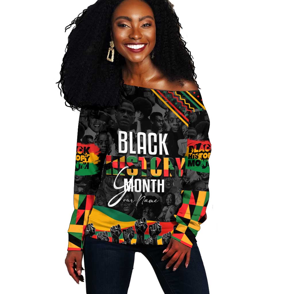 Personalized Black History Month Off Shoulder Sweater with African American Heroes