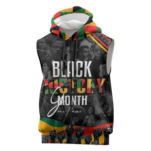 Personalized Black History Month Sleeveless Zip Hoodie with African American Heroes - African Pride