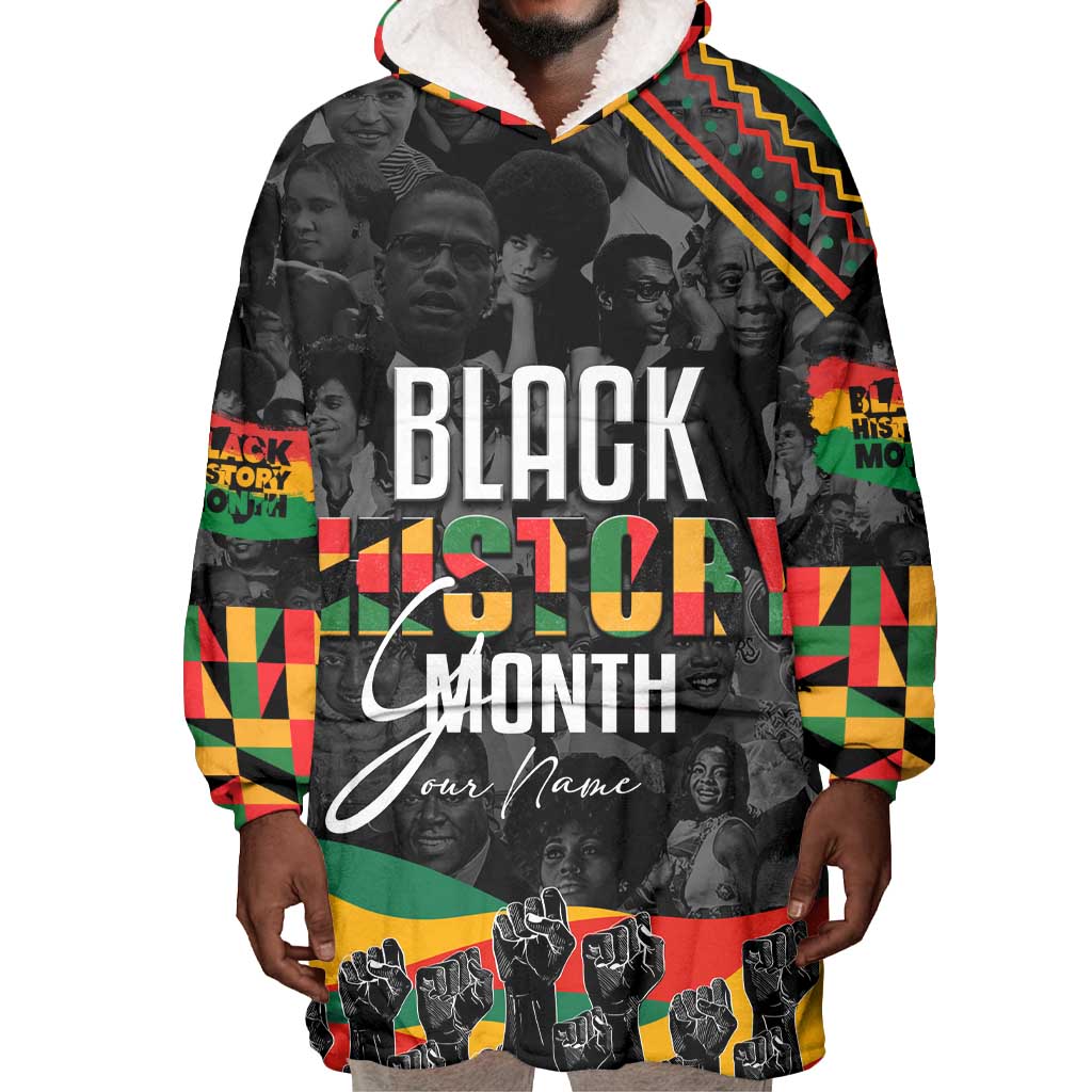 Personalized Black History Month Wearable Blanket Hoodie with African American Heroes