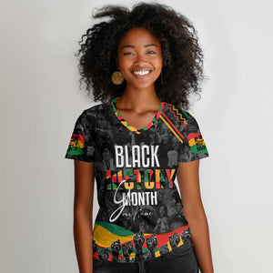 Personalized Black History Month Women V-Neck T-Shirt with African American Heroes