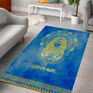 Personalized Egyptian Pharaoh Area Rug with Mandala and Eye of Horus in Blue