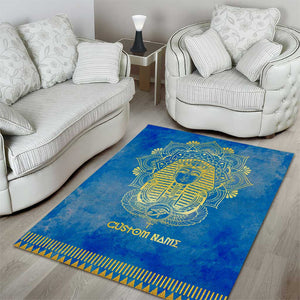 Personalized Egyptian Pharaoh Area Rug with Mandala and Eye of Horus in Blue