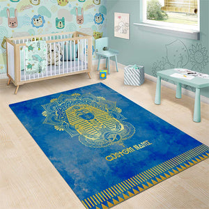 Personalized Egyptian Pharaoh Area Rug with Mandala and Eye of Horus in Blue