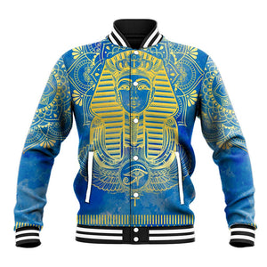 Personalized Egyptian Pharaoh Baseball Jacket with Mandala and Eye of Horus in Blue DT02