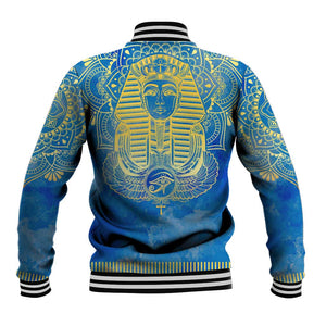 Personalized Egyptian Pharaoh Baseball Jacket with Mandala and Eye of Horus in Blue DT02