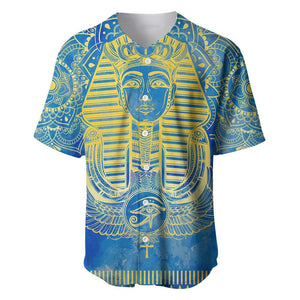 Personalized Egyptian Pharaoh Baseball Jersey with Mandala and Eye of Horus in Blue