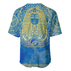 Personalized Egyptian Pharaoh Baseball Jersey with Mandala and Eye of Horus in Blue