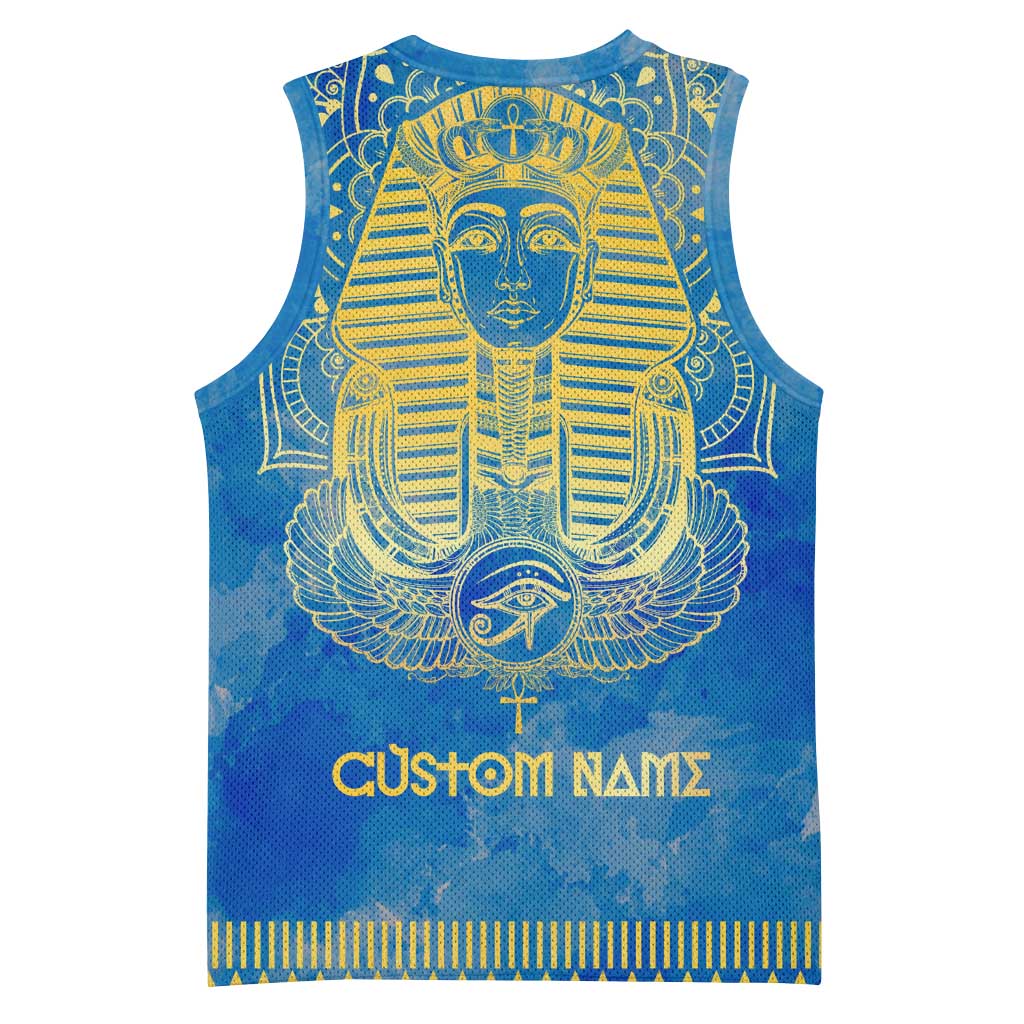 Personalized Egyptian Pharaoh Basketball Jersey with Mandala and Eye of Horus in Blue DT02
