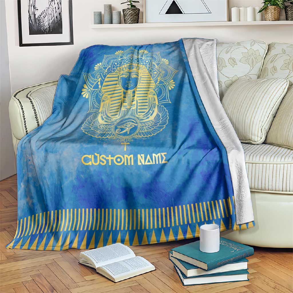 Personalized Egyptian Pharaoh Blanket with Mandala and Eye of Horus in Blue