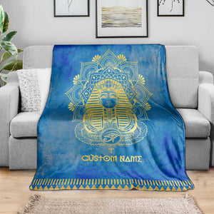 Personalized Egyptian Pharaoh Blanket with Mandala and Eye of Horus in Blue