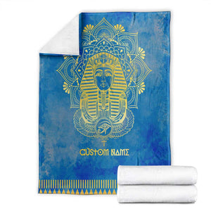 Personalized Egyptian Pharaoh Blanket with Mandala and Eye of Horus in Blue