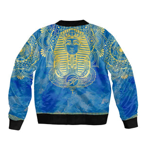 Personalized Egyptian Pharaoh Bomber Jacket with Mandala and Eye of Horus in Blue