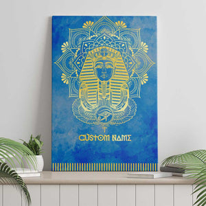 Personalized Egyptian Pharaoh Canvas Wall Art with Mandala and Eye of Horus in Blue