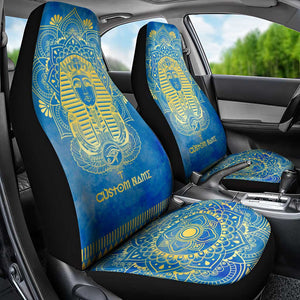 Personalized Egyptian Pharaoh Car Seat Cover with Mandala and Eye of Horus in Blue