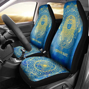 Personalized Egyptian Pharaoh Car Seat Cover with Mandala and Eye of Horus in Blue