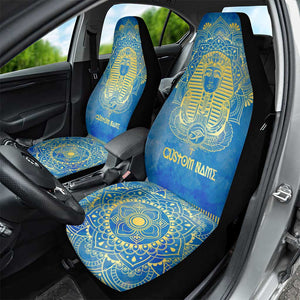 Personalized Egyptian Pharaoh Car Seat Cover with Mandala and Eye of Horus in Blue