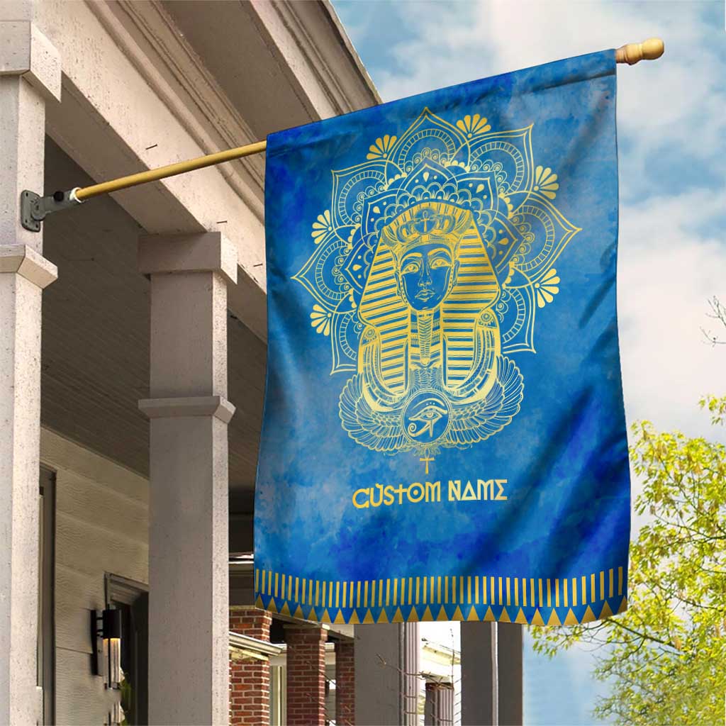 Personalized Egyptian Pharaoh Garden Flag with Mandala and Eye of Horus in Blue