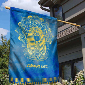 Personalized Egyptian Pharaoh Garden Flag with Mandala and Eye of Horus in Blue