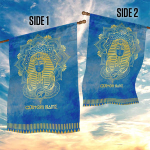 Personalized Egyptian Pharaoh Garden Flag with Mandala and Eye of Horus in Blue