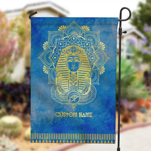 Personalized Egyptian Pharaoh Garden Flag with Mandala and Eye of Horus in Blue