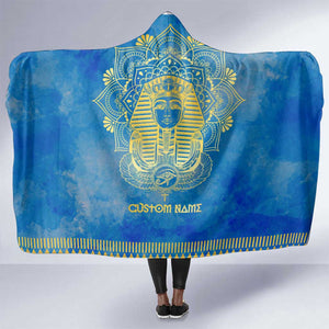 Personalized Egyptian Pharaoh Hooded Blanket with Mandala and Eye of Horus in Blue