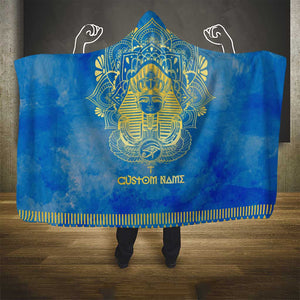 Personalized Egyptian Pharaoh Hooded Blanket with Mandala and Eye of Horus in Blue