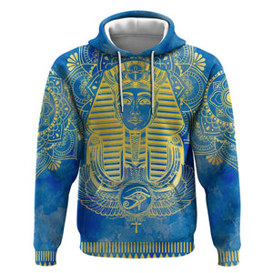 Personalized Egyptian Pharaoh Hoodie with Mandala and Eye of Horus in Blue