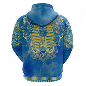 Personalized Egyptian Pharaoh Hoodie with Mandala and Eye of Horus in Blue