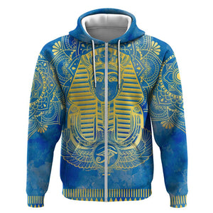 Personalized Egyptian Pharaoh Hoodie with Mandala and Eye of Horus in Blue