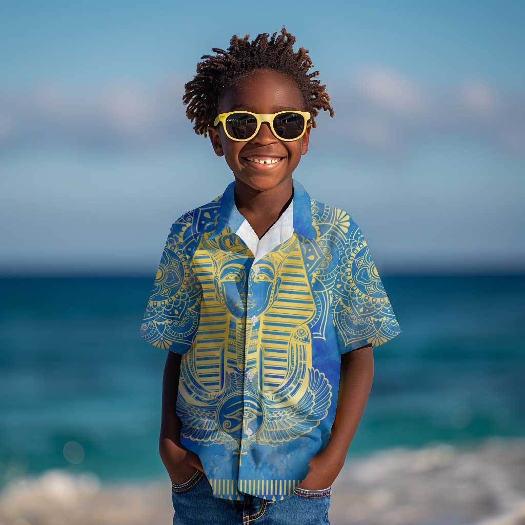 Personalized Egyptian Pharaoh Kid Hawaiian Shirt with Mandala and Eye of Horus in Blue