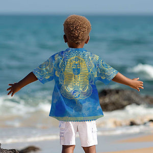 Personalized Egyptian Pharaoh Kid Hawaiian Shirt with Mandala and Eye of Horus in Blue