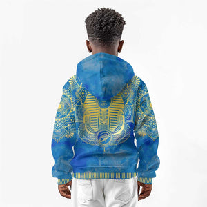 Personalized Egyptian Pharaoh Kid Hoodie with Mandala and Eye of Horus in Blue