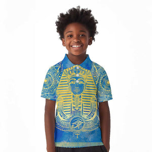 Personalized Egyptian Pharaoh Kid Polo Shirt with Mandala and Eye of Horus in Blue