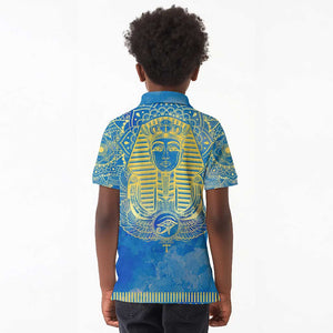 Personalized Egyptian Pharaoh Kid Polo Shirt with Mandala and Eye of Horus in Blue