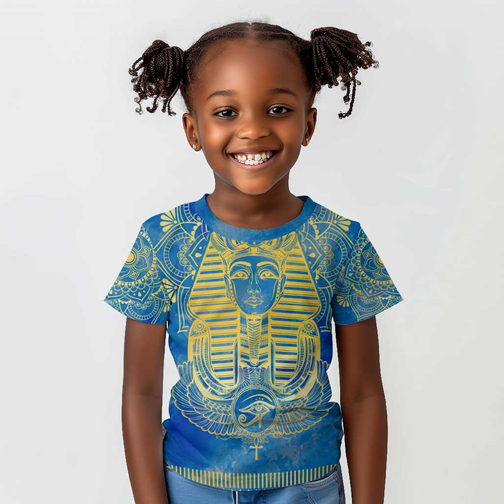 Personalized Egyptian Pharaoh Kid T shirt with Mandala and Eye of Horus in Blue