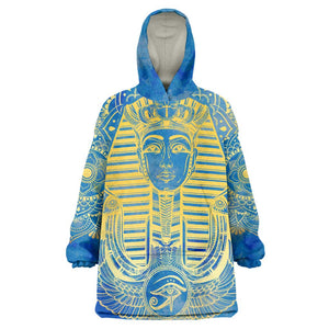 Personalized Egyptian Pharaoh KId Wearable Blanket Hoodie with Mandala and Eye of Horus in Blue