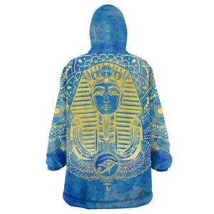 Personalized Egyptian Pharaoh KId Wearable Blanket Hoodie with Mandala and Eye of Horus in Blue