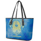 Personalized Egyptian Pharaoh Leather Tote Bag with Mandala and Eye of Horus in Blue