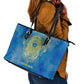 Personalized Egyptian Pharaoh Leather Tote Bag with Mandala and Eye of Horus in Blue