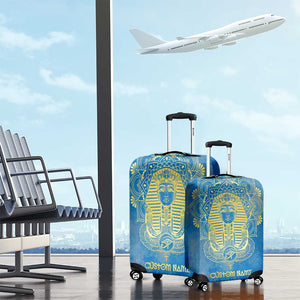 Personalized Egyptian Pharaoh Luggage Cover with Mandala and Eye of Horus in Blue