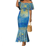 Personalized Egyptian Pharaoh Mermaid Dress with Mandala and Eye of Horus in Blue
