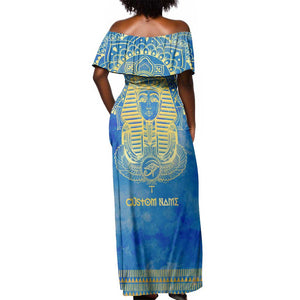 Personalized Egyptian Pharaoh Off Shoulder Maxi Dress with Mandala and Eye of Horus in Blue