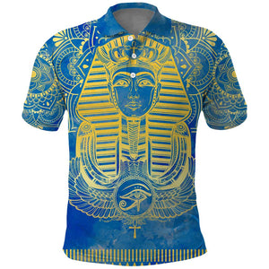 Personalized Egyptian Pharaoh Polo Shirt with Mandala and Eye of Horus in Blue