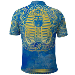 Personalized Egyptian Pharaoh Polo Shirt with Mandala and Eye of Horus in Blue