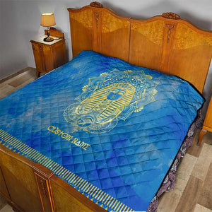 Personalized Egyptian Pharaoh Quilt with Mandala and Eye of Horus in Blue