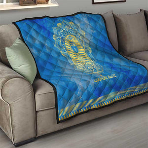 Personalized Egyptian Pharaoh Quilt with Mandala and Eye of Horus in Blue